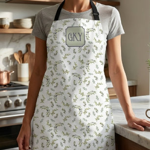 Salbeigrünes Wasserfarben-Monogramm Chic Oliven Mu Schürze