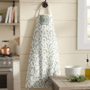 Salbeigrünes Wasserfarben-Monogramm Chic Oliven Mu Schürze