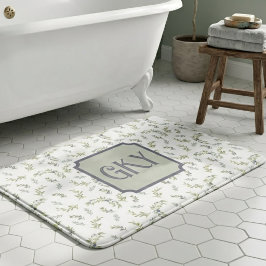 Salbeigrünes Wasserfarben-Monogramm Chic Olivenmus Badematte