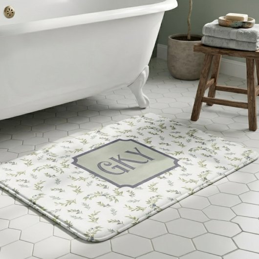 Salbeigrünes Wasserfarben-Monogramm Chic Olivenmus Badematte