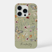 Salbeigrünes Wasserfarben-Wildblumen-Mustername iPhone Hülle (Rückseite)