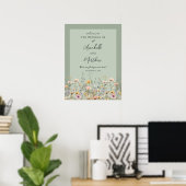 Salbeigrünes Wildblumen-Hochzeits-Willkommensschil Poster (Heimbüro)