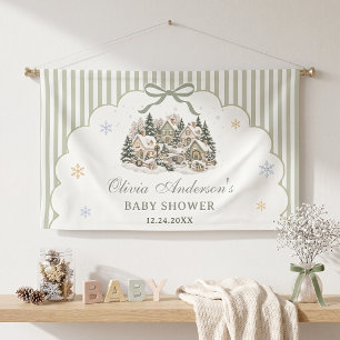 Salbeigrünes Winterdorf Weihnachten Baby Shower Banner