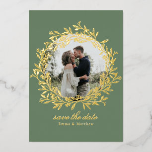 Salbeikranz Elegante Foto & QR Save-the-Date Folieneinladung