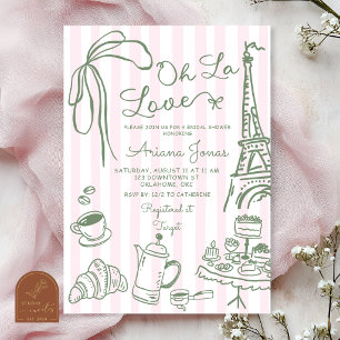 Salbeirosa gestreifte Paris Oh La Love Brautparty Einladung
