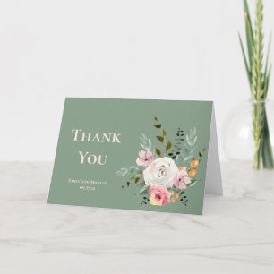 Salbeiweiß-Rosé-Pfirsich-Blumen-Dankeskarte Dankeskarte
