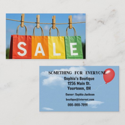 Sale Shopping Bags On Clothesline Visitenkarte (Vorne/Hinten)