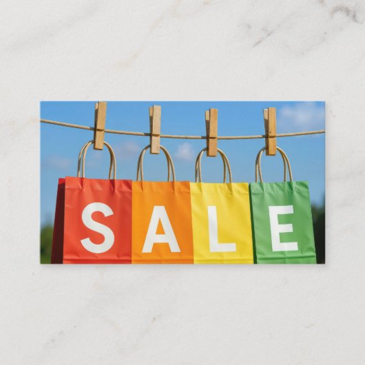 Sale Shopping Bags On Clothesline Visitenkarte (Vorderseite)
