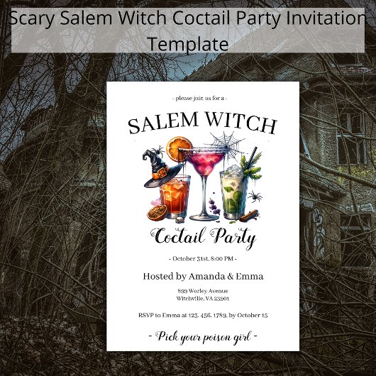 Salem Hexe Beängstigend Coctail Party Halloween Einladung