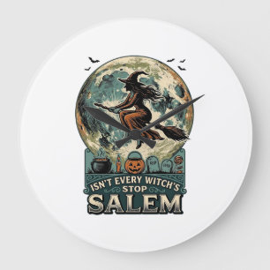 Salem-Hexen-Shirt Vintage-Gravur Grusel-Humor D Große Wanduhr