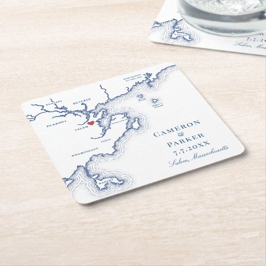 Salem MA Map Elegant Navy Blue Gastgeschenk Hochze Rechteckiger Pappuntersetzer (angewinkelt)