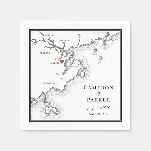 Salem MA Map Elegante Schwarz-Weiß-Hochzeit Serviette (Vorderseite)