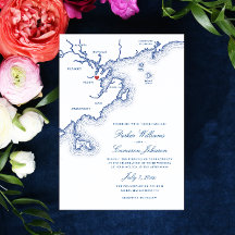Salem MA North Shore Karte Elegant Navy Hochzeit