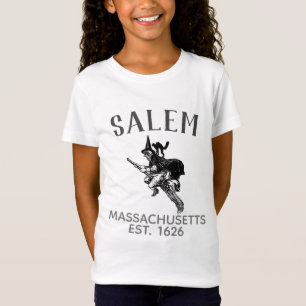 Salem Massachusetts Hexe auf Besen mit Katze, Mäd T-Shirt