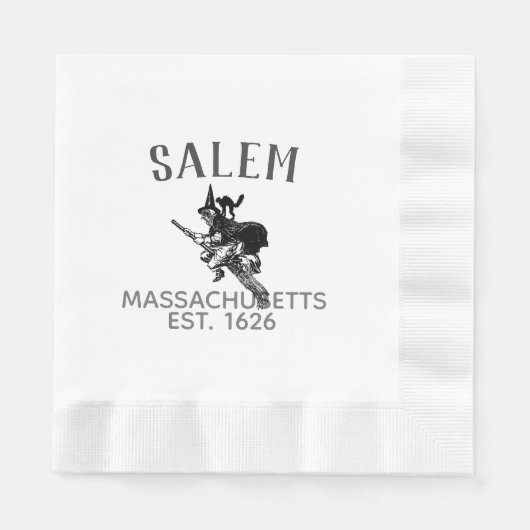 Salem Massachusetts Hexe auf Besen mit Katze Serviette (Vorderseite)