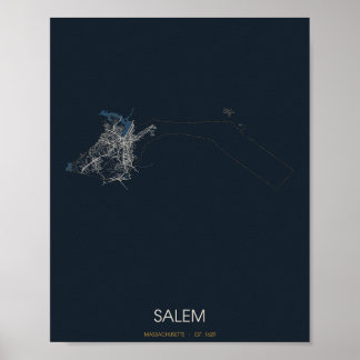 Salem Massachusetts Straßenkarte Poster (Nacht)
