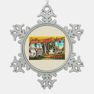 Salem Oregon ODER Vintager Großbuchstabe Postkart Schneeflocken Zinn-Ornament