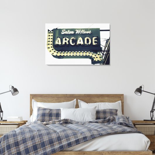 Salem Willows Arcade Neon Sign Canvas Print Leinwanddruck (Insitu (Schlafzimmer))