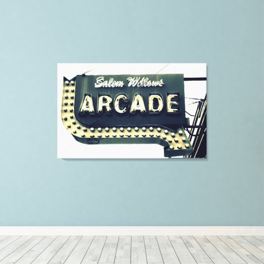 Salem Willows Arcade Neon Sign Canvas Print Leinwanddruck (Insitu (Holzboden))