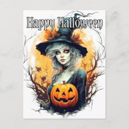 Salem Witch Illustration - glückliches Halloween Postkarte