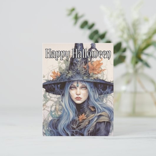 Salem Witch Illustration Happy Halloween Postkarte (Stehend Vorderseite)