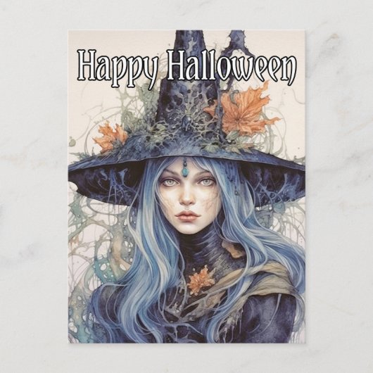 Salem Witch Illustration Happy Halloween Postkarte (Vorderseite)