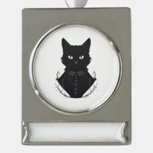 Salems verzauberte schwarze Katze Banner-Ornament Silber