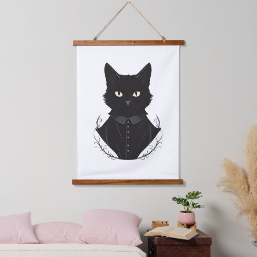 Salems verzauberte schwarze Katze Wandteppich Mit Holzrahmen (Schlafzimmer)