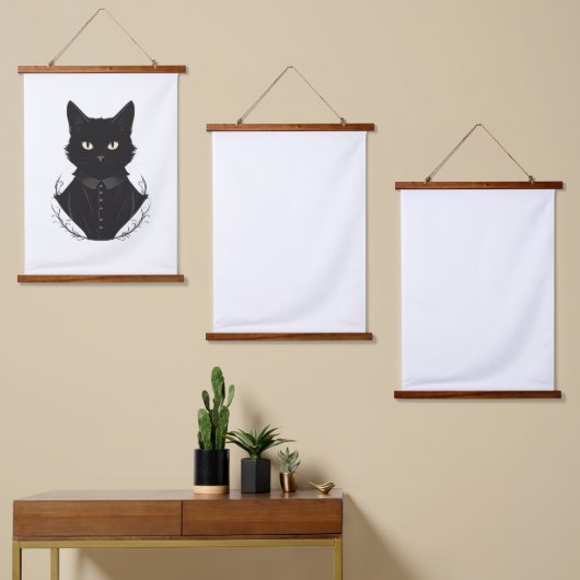 Salems verzauberte schwarze Katze Wandteppich Mit Holzrahmen (Asymmetrisch)