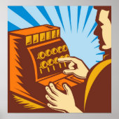 sales clerk with cash register wpa style poster (Vorne)