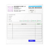 Sales Invoice Booklet (Name & Logo) Personalized  Notizblock (Vorderseite)