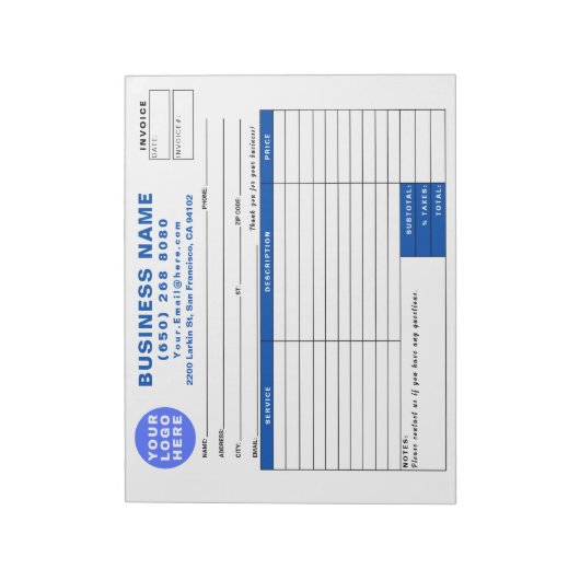 Sales Invoice Form Custom Printed with Your Info Notizblock (Rotiert)