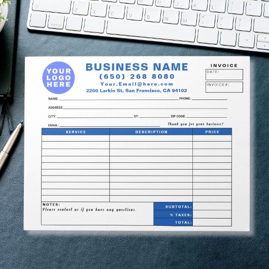 Sales Invoice Form Custom Printed with Your Info Notizblock