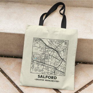 Salford, Greater Manchester City Map Tote Bag Tragetasche