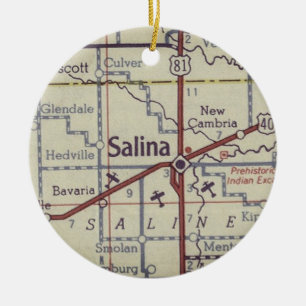 Salina Kansas Vintag Map Keramik Ornament