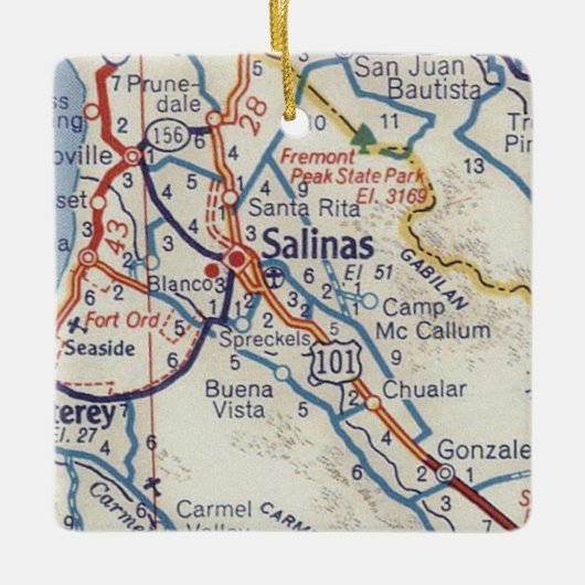 Salinas CA 50's Map Keramikornament (Vorderseite)