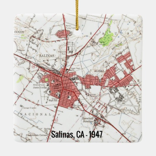 Salinas CA Vintag Map Keramikornament (Rückseite)
