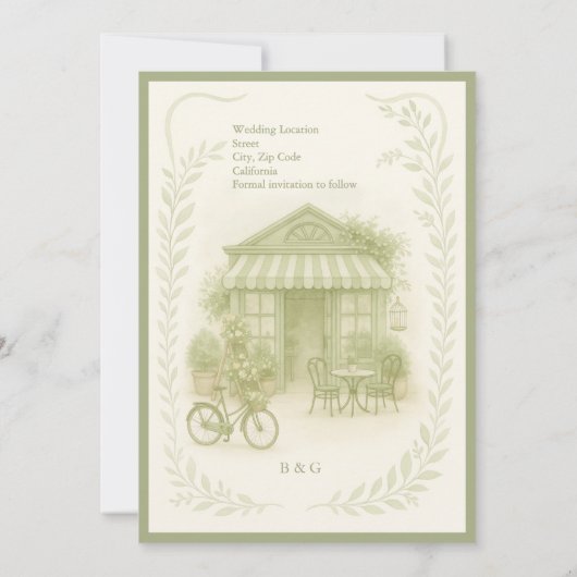 Salingrün - romantische Hochzeit Save the Date im Einladung (Rückseite)