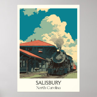 Salisbury NC Vintag Historischer Bahnhof Kunst, Di Poster