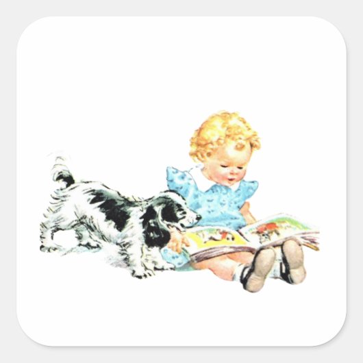 Sally and Spot Illustration der 50er Jahre Quadratischer Aufkleber (Vorderseite)