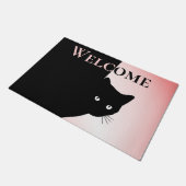 Sally Black Cat Pink Willkommen Fußmatte (Schrägansicht)