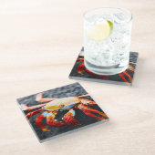 Sally lightfoot Krabbe auf einem schwarzen Glasuntersetzer (Schrägansicht)