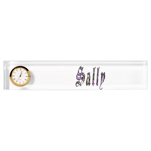 Sally, Name, Logo, Schreibtischnamensplatte mit Uh Namensplakette (Vorderseite)