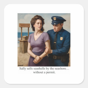 Sally verkauft Muscheln am Meeresufer Quadratischer Aufkleber