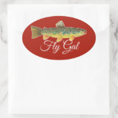 Salmo Trutta Fishing Ladys Ovaler Aufkleber (Tasche)