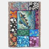 Salmon Crazy Quilt Floral Whimsical Colorful Decke (Vorderseite Vertikal)