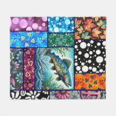 Salmon Crazy Quilt Floral Whimsical Colorful Fleecedecke (Vorderseite (Horizontal))