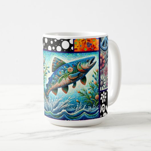 Salmon Crazy Quilt Floral Whimsical Colorful Kaffeetasse (VorderseiteRechts)