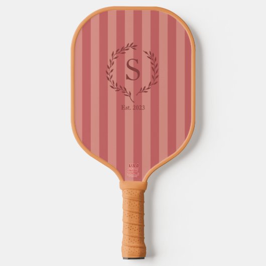 Salmon Stripes Monogram Est Year Preppy Pickleball Pickleball Schläger (Vorderseite)
