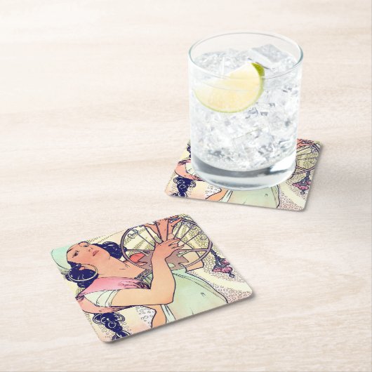 Salome, Alphonse Mucha Rechteckiger Pappuntersetzer (Vor Ort)